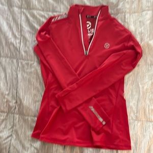 Womens Virus 3/4 zip Pullover with thumb holes at end of sleeves